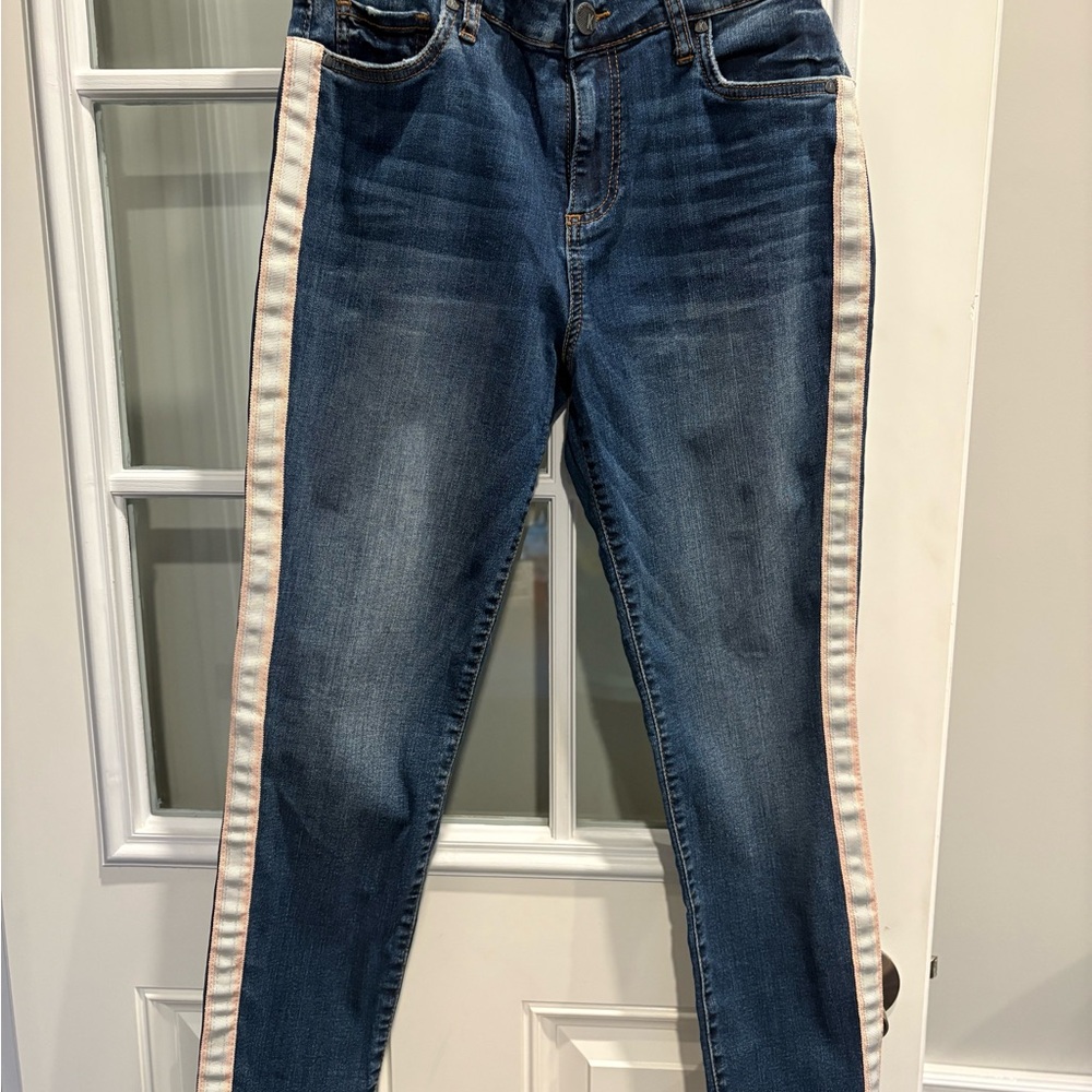 Kut From the Kloth Donna High Rise Ankle Skinny Jeans Size 8 Stripe